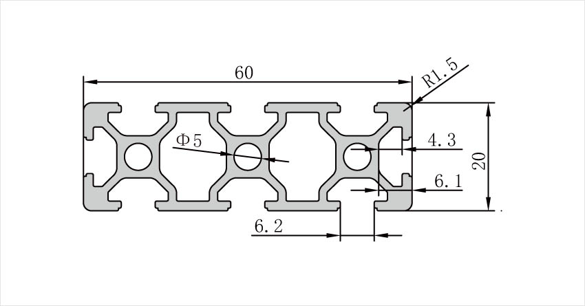 2080工業鋁型材CAD三維模型參數